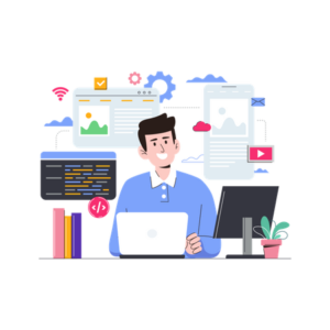 male web developer doing research on development illustration download in svg png gif file formats thinking researching and pack design illustrations 4759504 Web Designing Vatsin Technology Solutions
